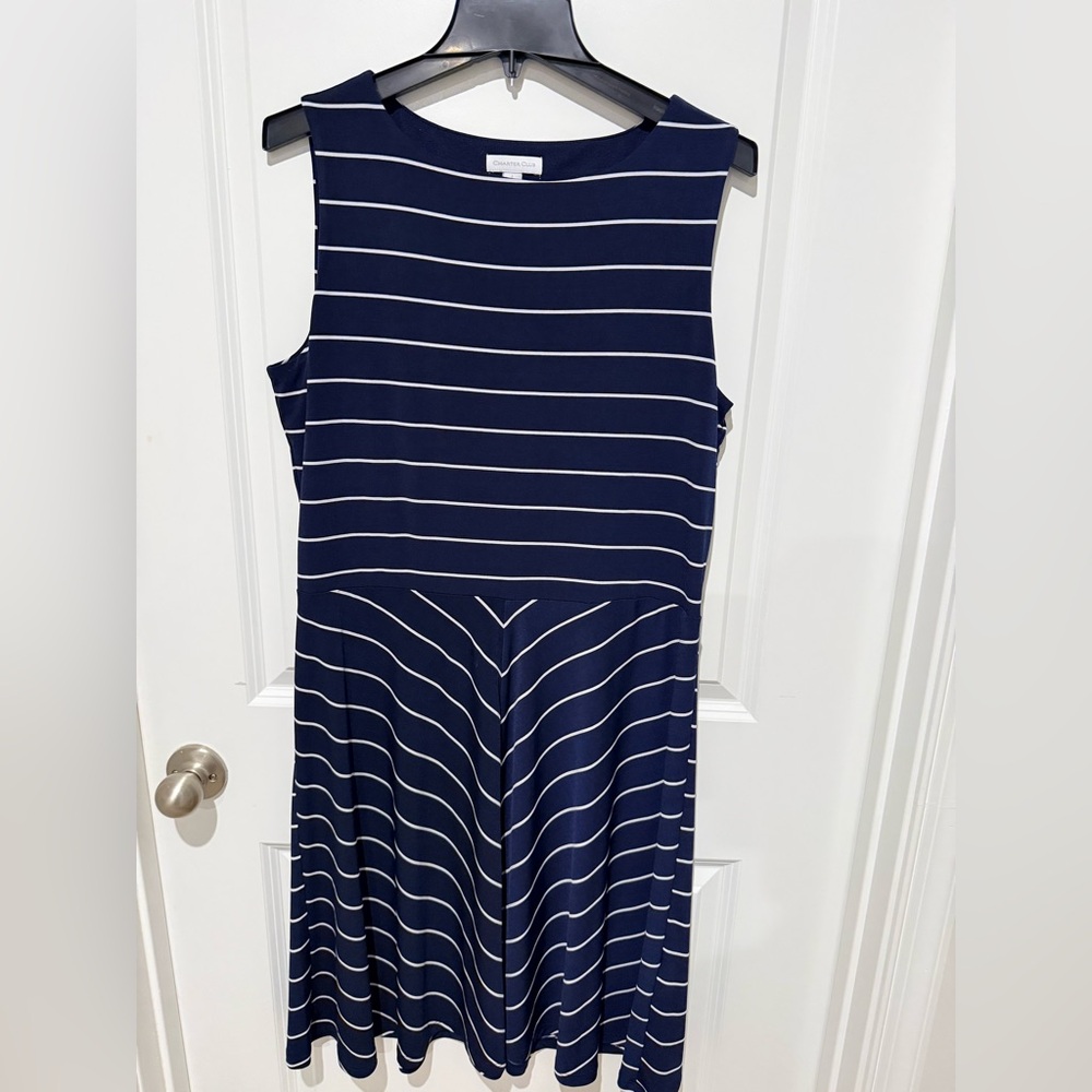 Charter Club Navy and White Striped Midi Dress
